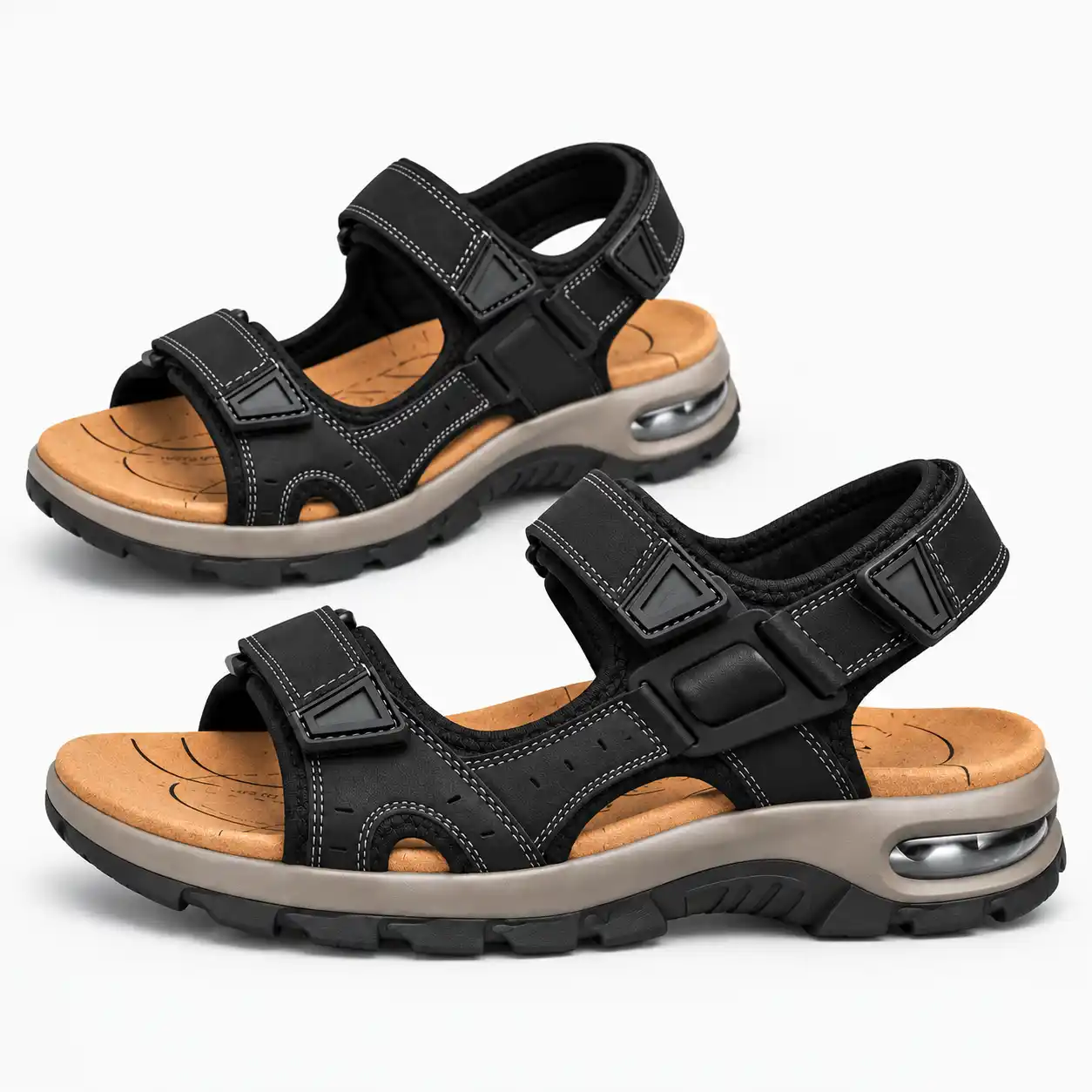 Men's Black Multi Strap Sandals - Image 2