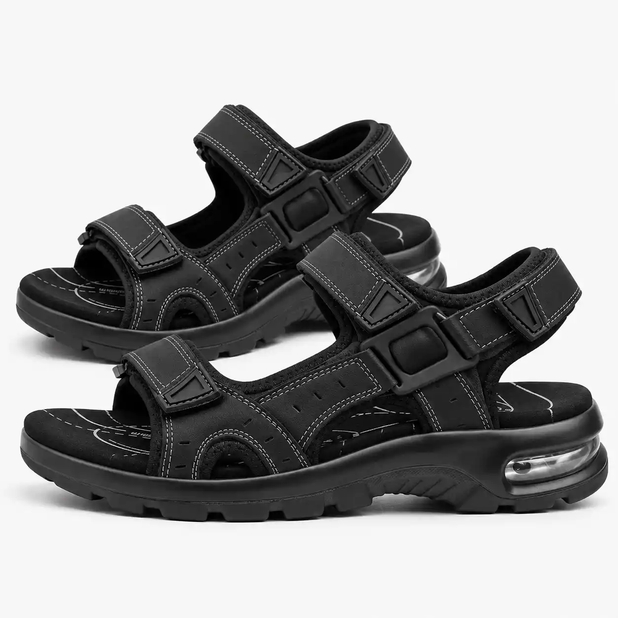 Men's All Black Multi Strap Sandals - Image 2